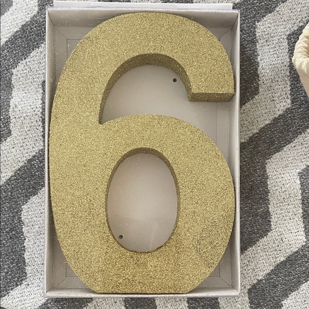 Gold Glitter Number 6 Decor